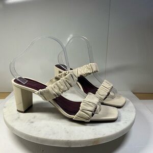 Staud Women Size 41 Frankie Cream Leather Sandal Ruched Heel